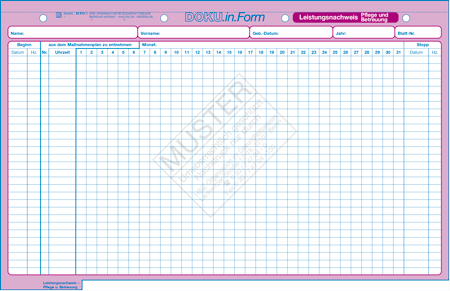 Leistungsnachweis Pflege und Betreuung
