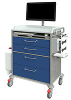 mit All-in-One PC, Auszugsboden mit Tastatur und Maus, Spritzenabwurf, Müllbehälter, Desinfektionsmittelspender und Handschuhboxhalter, mit separatem Schiebegriff<br />