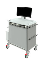 mit All-in-One PC (optional), Auszugsboden für Tastatur und Maus, Desinfektionsmittelspender, Müllbehälter, 2 Geräteschienen<br />