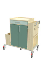 für die Sporttherapie mit Fächern für ein Rollbrett, eine Sportmatte, einer breiten Schublade und 2 Einlegeböden hinter der Doppeltür