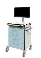 höhenverstellbar mit mit All-in-One PC, Auszugsboden mit Tastatur und Maus, 4 Schubladen und Geräteschienenhalter für rechteckigen Spritzenabwurf<br />