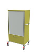 hinter der Jalousie 5 ABS-Module, unten eine Schublade, beidseitig Schiebegriffe