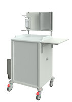 mit Jalousie, Müllbehälter, Desinfektionsmittelspender, Handschuhboxhalter, abklappbarer Schreibplatte, Haken für Körbe und Arbeitsplatte aus ABS mit angeformten Schiebegriffen, innen ABS-Körbe<br />