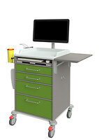 mit 4 Schubladen, All-in-One PC, Auszugsboden mit Tastatur und Maus, abklappbarer Schreibplatte, Desinfektionsmittelspender, Spritzenabwurf und Müllbehälter<br />