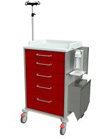 mit 5 Schubladen, Infusionshalter, Mülleimer und Desinfektionsmittelspender