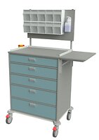 mit 5 Schubladen, Spritzenabwurf, 2 5'er Schütten, , Desinfektionsmittelspender und abklappbarer Schreibplatte