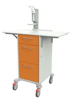 mit 3 zentral abschließbaren Schubladen, Desinfektionsmittelspender und beidseitig abklappbaren Schreibplatten