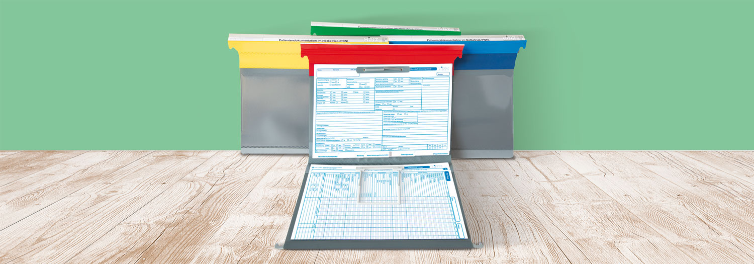 Header 4 Mappen mit verschiedenfarbigen Formularen.