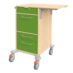 IT-Notebookwagen 16349 mit Aufklappbares und abschließbares Fach für Notebooks, 1 große und 2 kleine Schubladen, rechts abklappbare Schreibplatten, links Geräteschiene