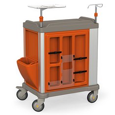 PERSOLIFE medium 400 Rückseite, Müllbehälter, Infusionsständer, Ablage für Defibrillator, Fach für Sauerstoffflasche