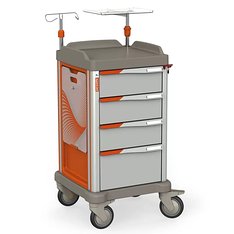 Persolife 400 compact – ohne Mülleimer, mit 4 Schubladen, seitlichem Reanimationsbrett, Infusionsständer und Defibrillatorablage