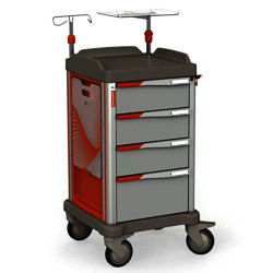 Persolife 400 compact – ohne Mülleimer, mit 4 Schubladen, seitlichem Reanimationsbrett, Infusionsständer und Defibrillatorablage