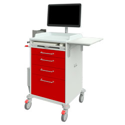 IT-Pflegewagen 16989 mit 5 Schubladen, Müllbehälter, Handschuhbox, Halter für Spritzenabwurf, Bildschirm und Tastaturauszug