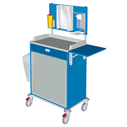 Pflegewagen / Behandlungswagen 11969 mit Schreibplatte, Müllbehälter, Spritzenabwurf und Handschuhbox