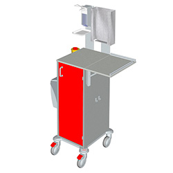 Pflegewagen / Behandlungswagen 12907 mit Schreibplatte, Müllbehälter und Tür