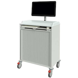 IT-Pflegewagen mit Tastaturauszug, Jalousie und Trägerwänden für ISO-Module