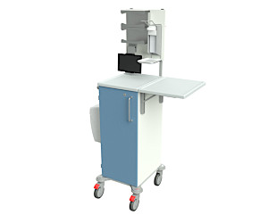 Modulwagen K15390 mit 2 Handschuhboxhalterungen, Tablethalterung, Desinfektionsspender, abschließbarer Tür, Schiebegriff, Wally Müllbehälter, abklappbarer Schreibplatte