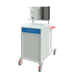 Wäschewagen 17070 mit 1 Schublade und Jalousie, Handschuhboxalterung, Desinfektionsspender, Rückseite Doppel-Wäschesammler