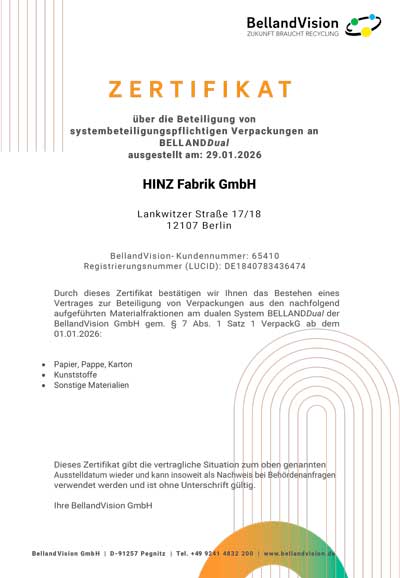 Zertifikat für Verpackungen