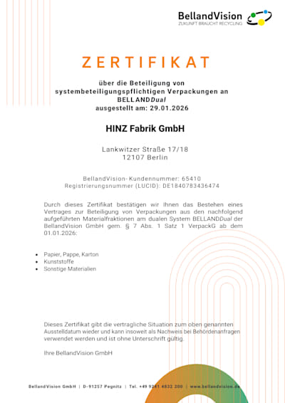 Zertifikat für Verpackungen