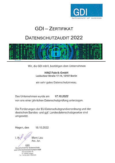 Zertifikat für Datenschutz