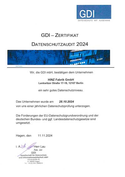 Zertifikat für Datenschutz